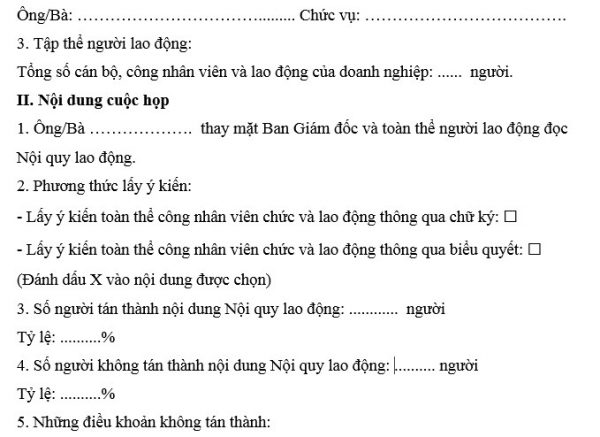 Mẫu Biên bản lấy ý kiến về nội dung Nội quy lao động - Biểu mẫu nhân sự